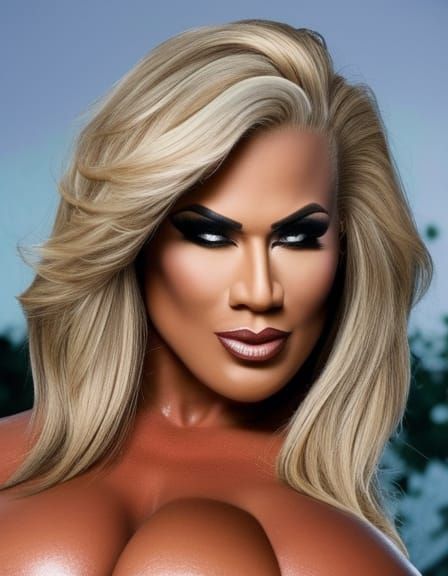 Voluptuous Bodybuilder Portrait with Massive Muscles