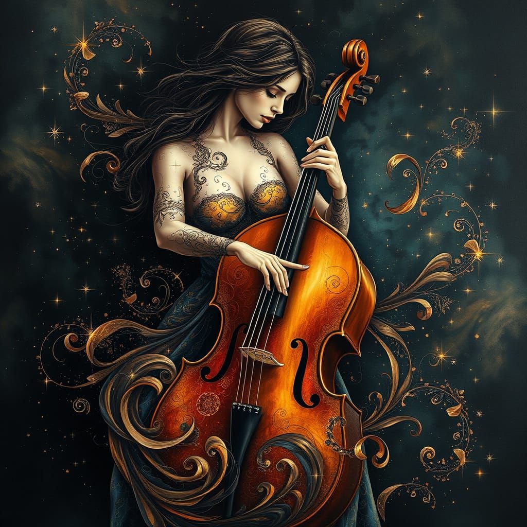 Surreal Woman Cello Fusion in Warm Colors