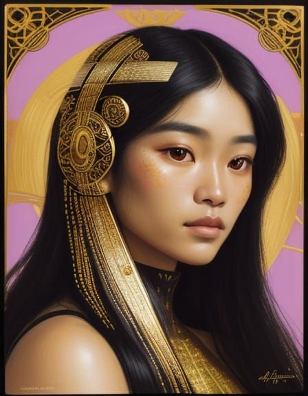 Art Nouveau Portrait of Woman with Gold Textures