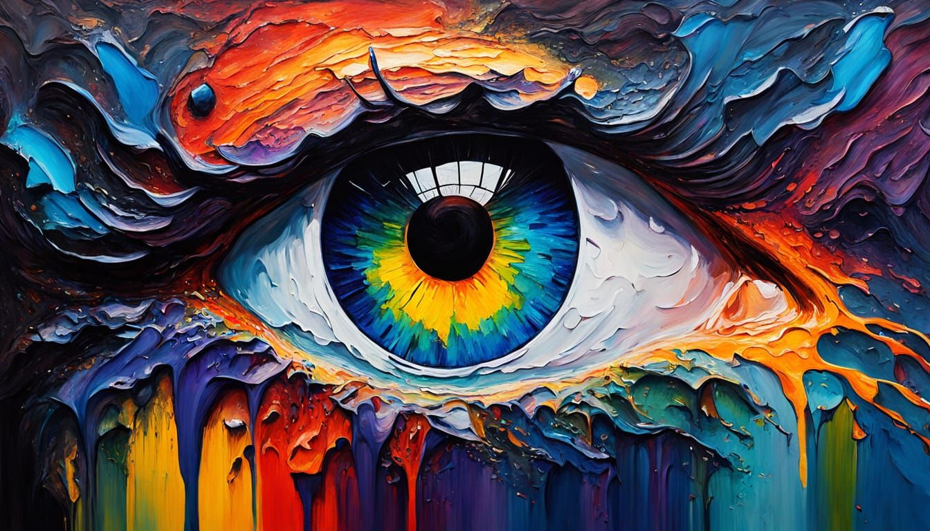 Vibrant Expressionist Eye in Rainbow-Colored Iridis