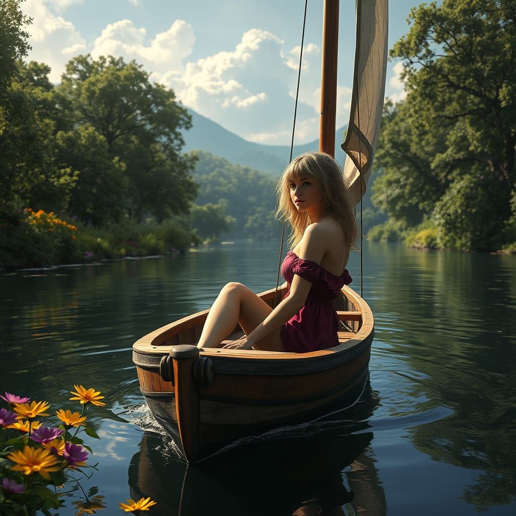 Woman on Sailboat: Dark Fantasy Concept Art