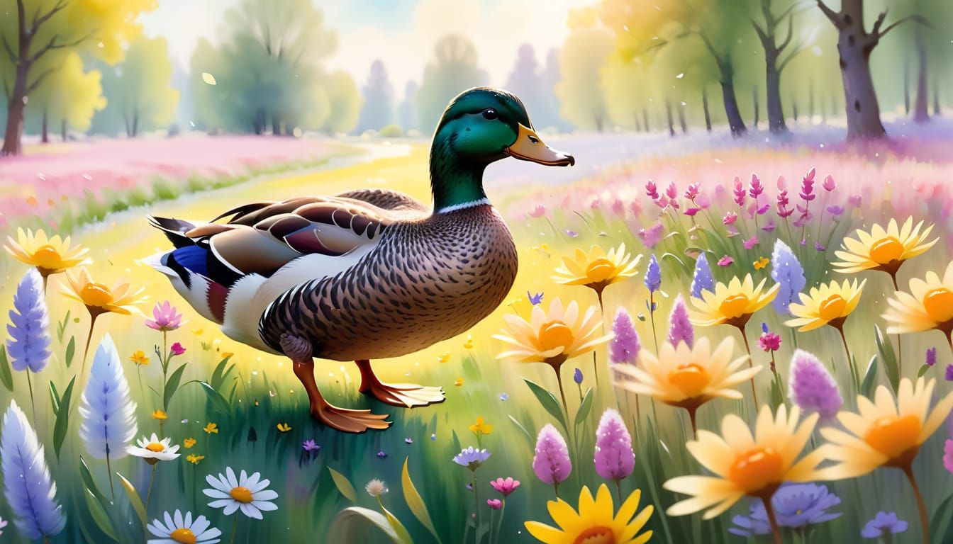 Whimsical Springtime Scene in Impressionist Style