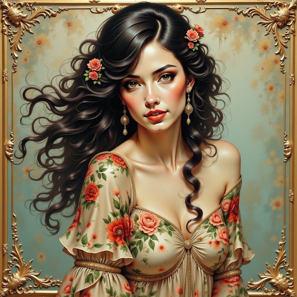 Elegant Woman Portrait in Golden Age Style
