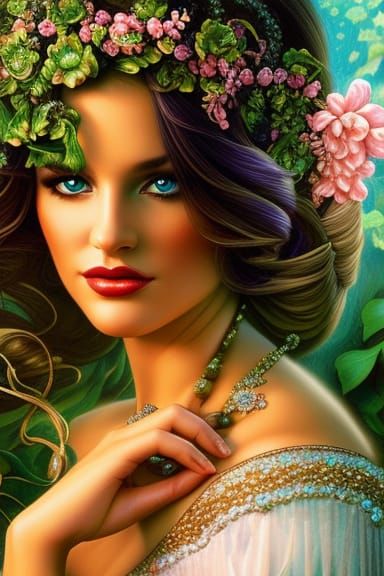 Fantasy Princess Portrait with Alien Flora, Digital Art