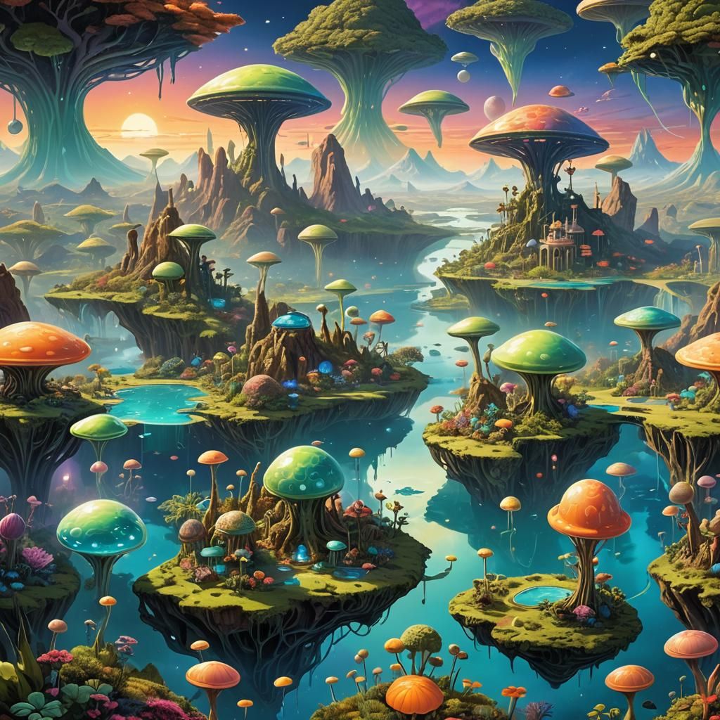Vibrant Alien World with Floating Islands