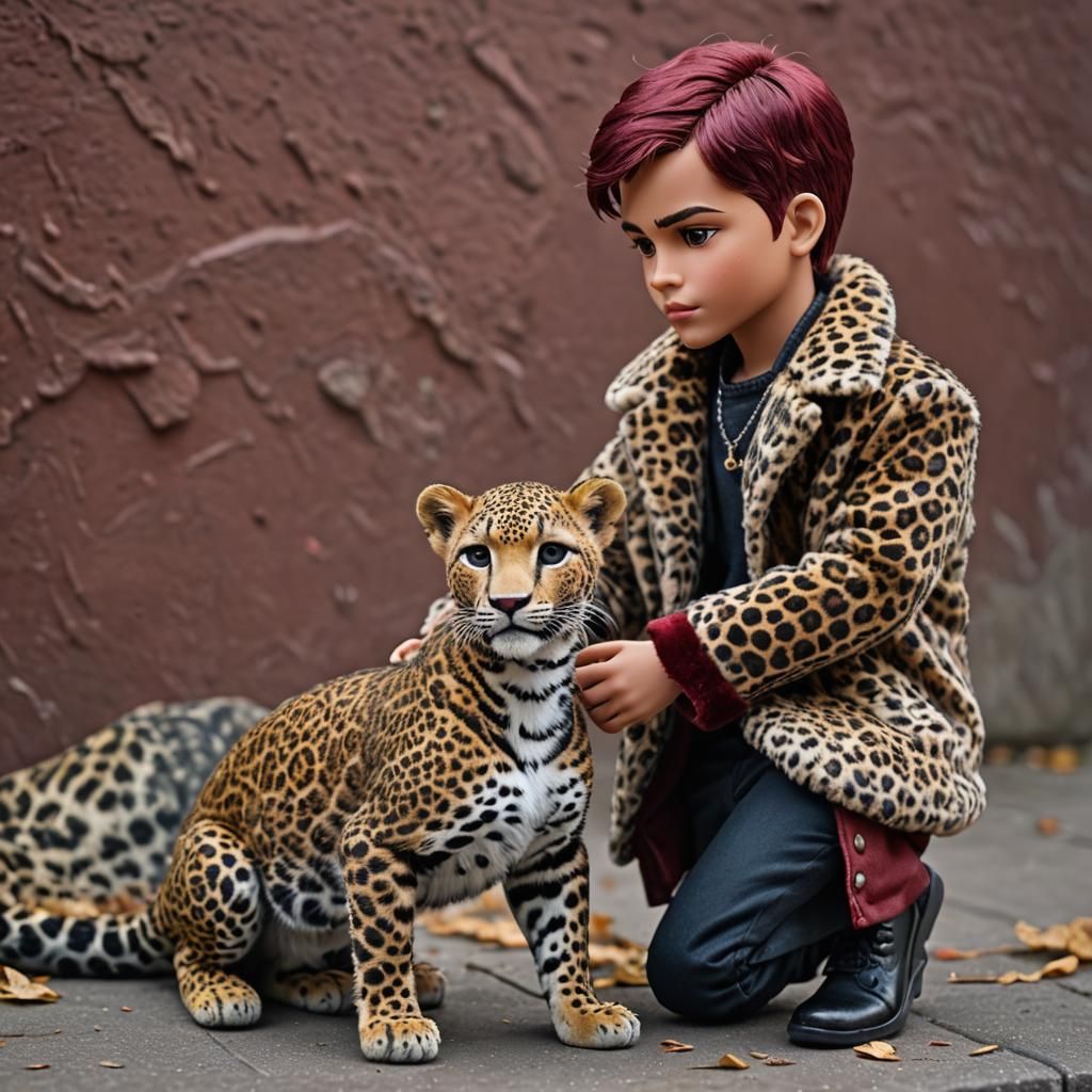 Latino Bratz Doll Petting Leopard in Fur Coat