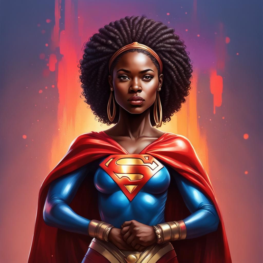 African Superwoman: Hyperrealistic Splash Art Portrait