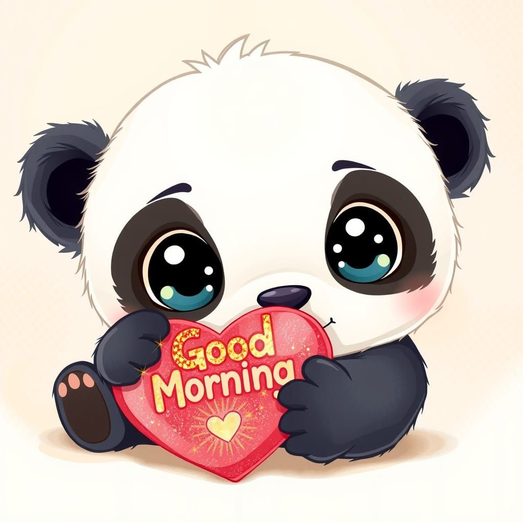 Vibrant Panda Cub with Heart-Shaped Gift and Soft Background