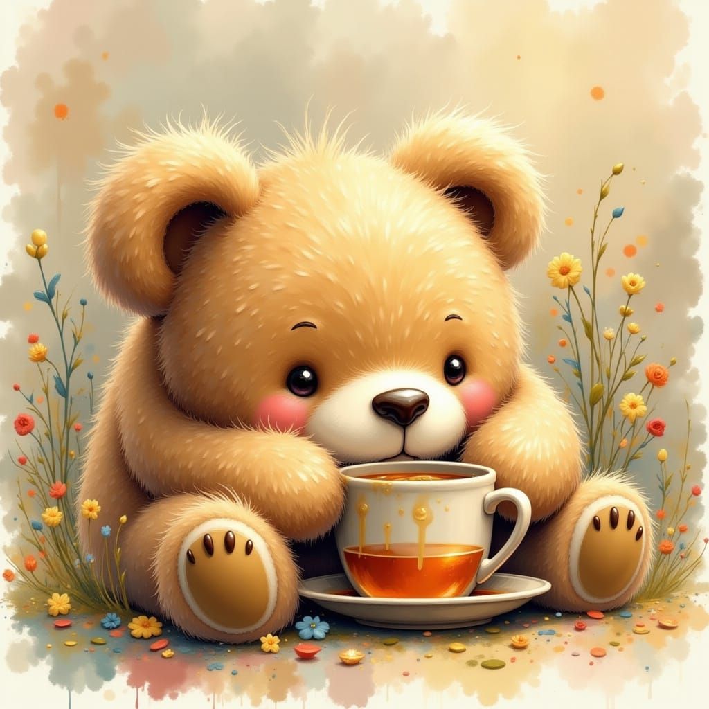 Whimsical Teddy Bear in Cozy Afternoon Scene