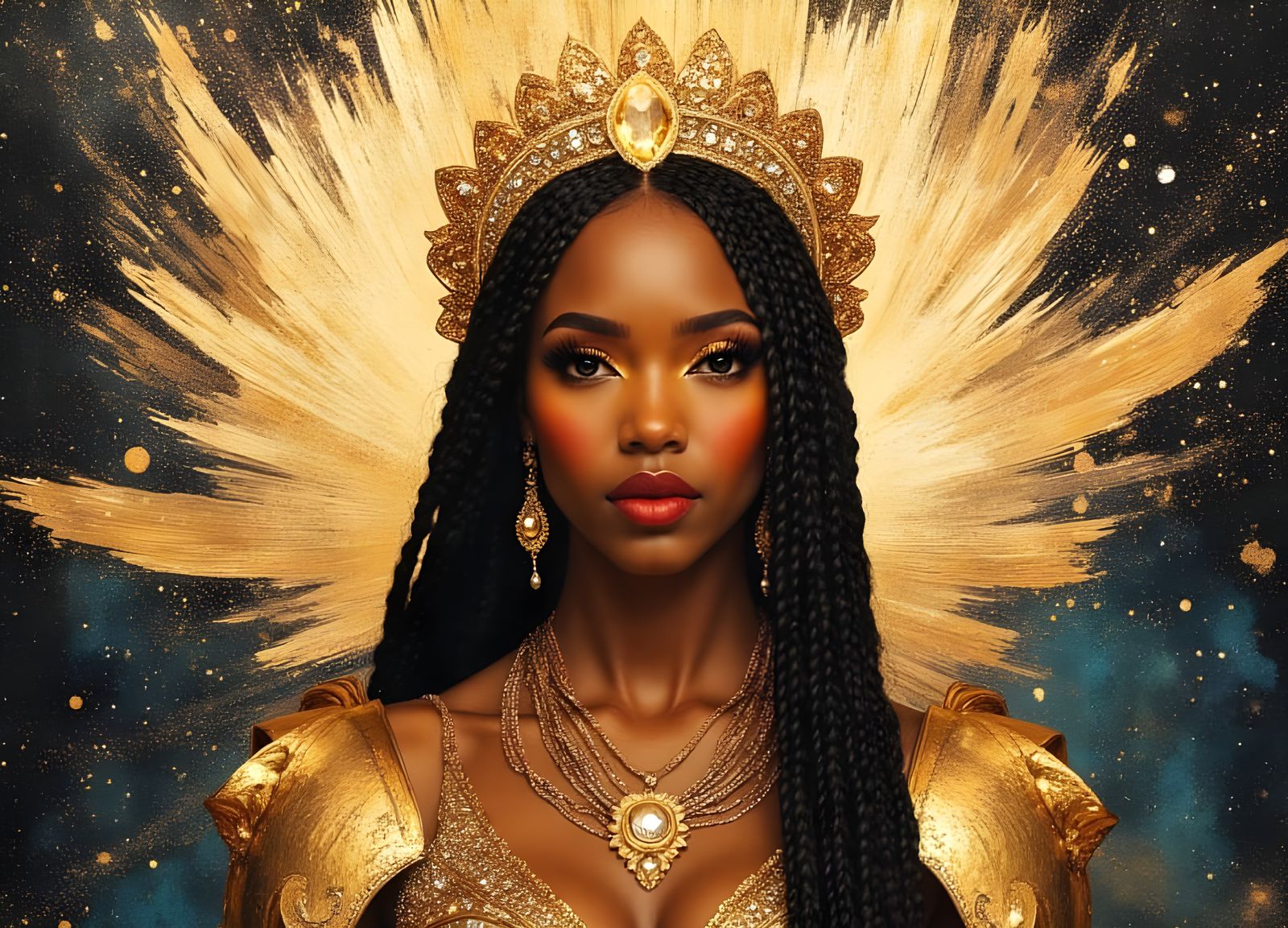 African Goddess Queen Kelly Rowland in Golden Armor