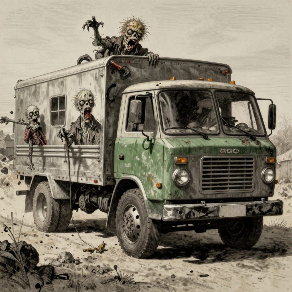 Horror Zombie Truck in Gustave Doré Style