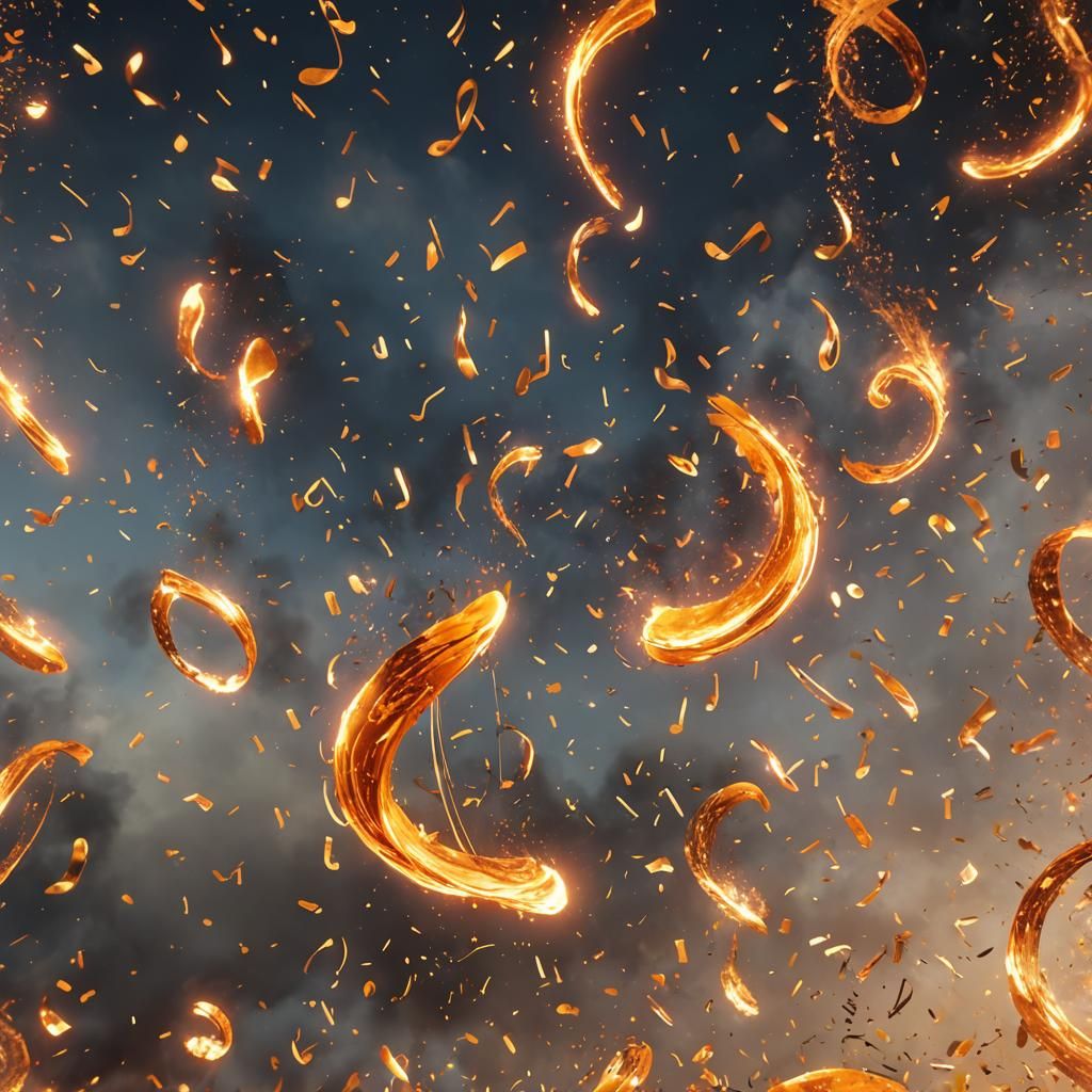 Music Notes on fire