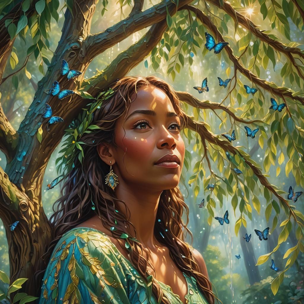 Enchanting Willow Tree Scene in Oil Painting Style