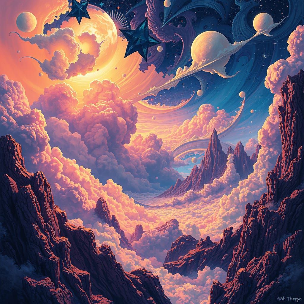 Surreal Dreamscape with Glowing Clouds and Impossible Patter...