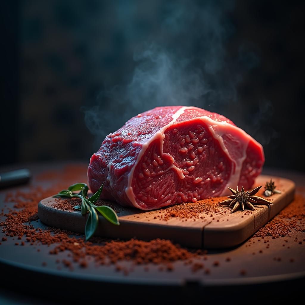 Dramatic Raw Beef Roast in 8k Matte Painting Style