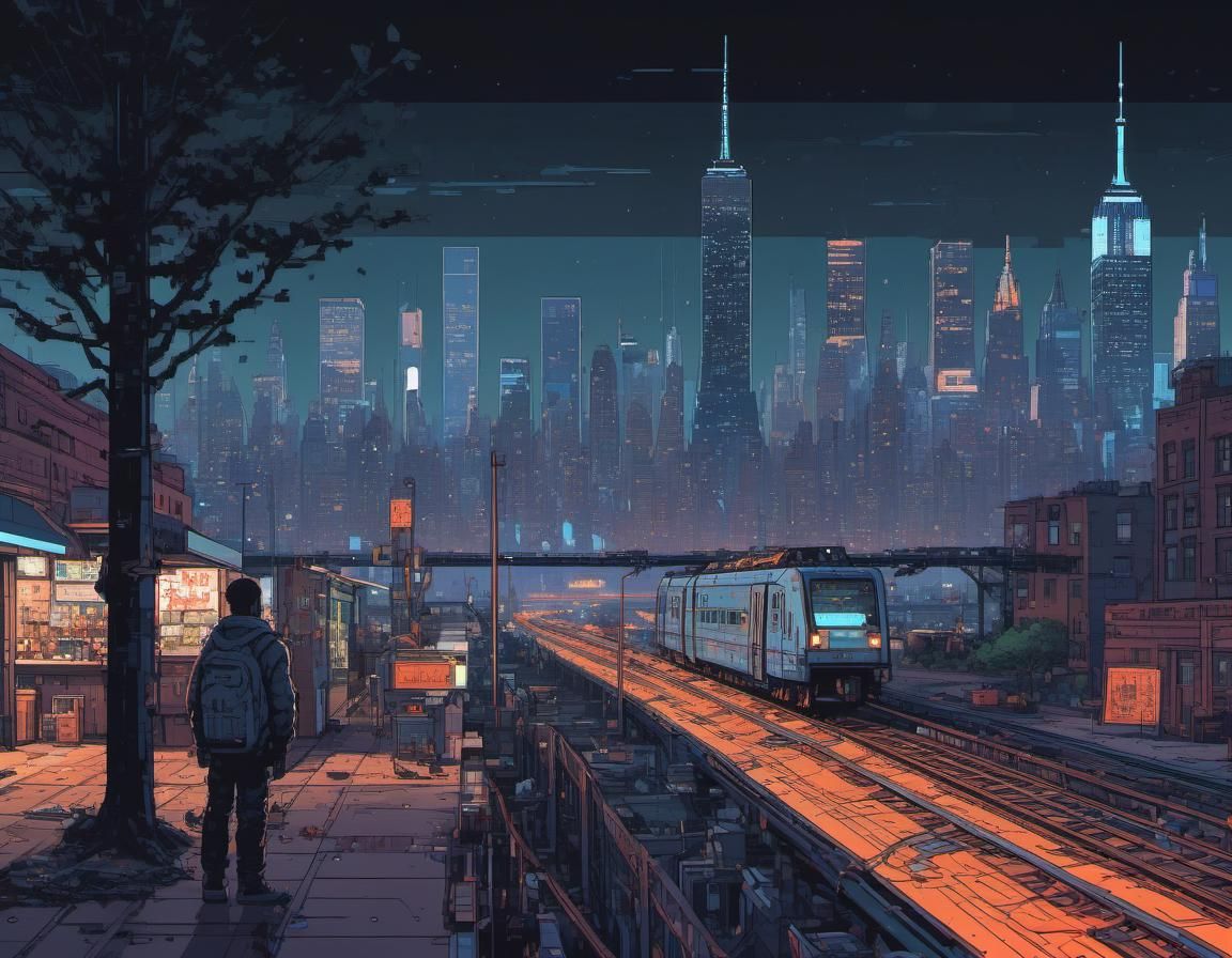 Cyberpunk New York City Pixel Art at Night