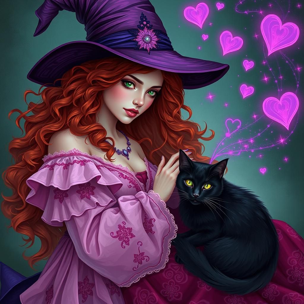 Enchanted Woman with Cat in Magical Setting