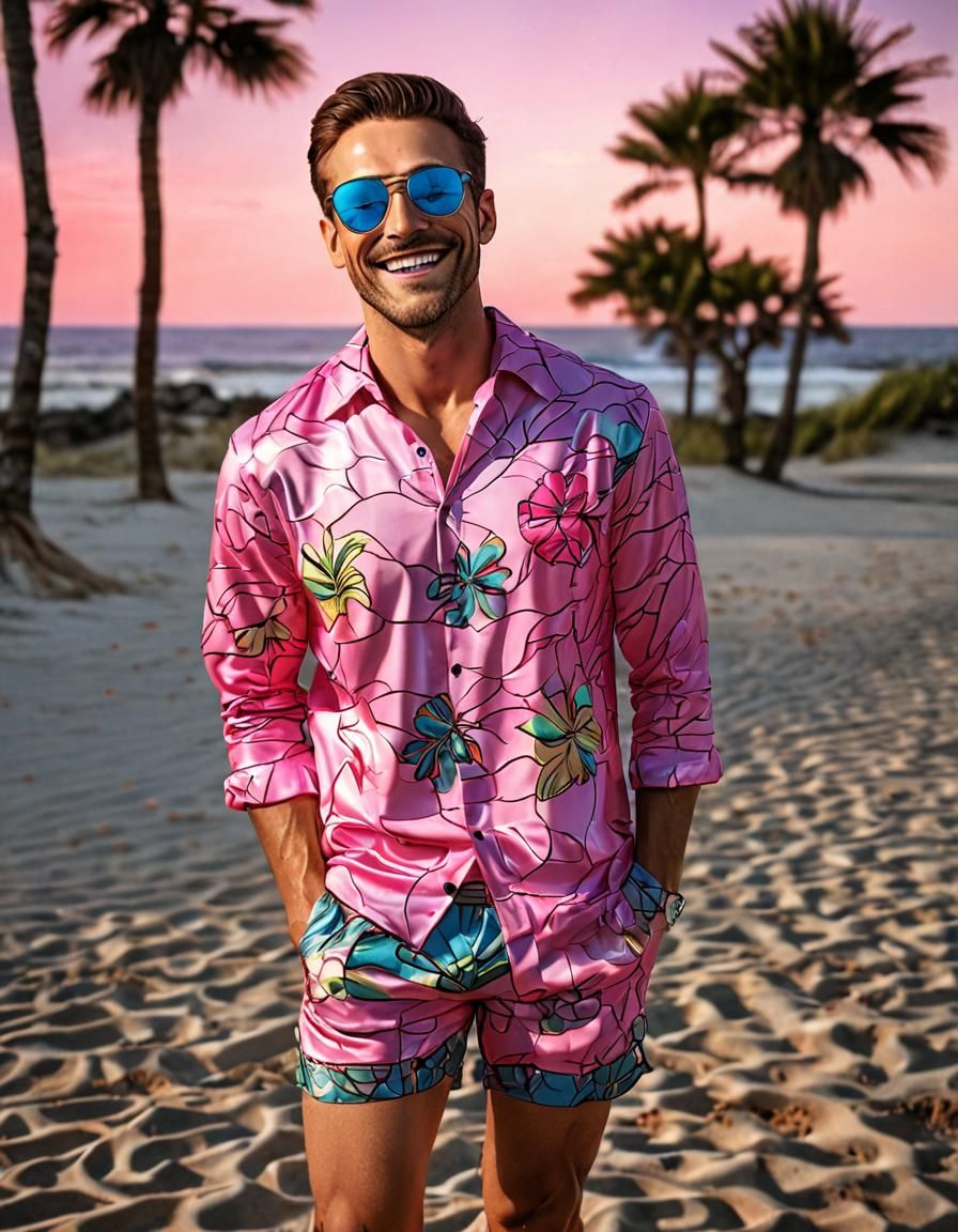 Stained Glass Image: Handsome Man on the Beach