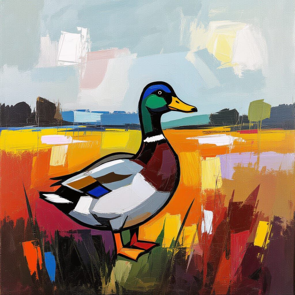 Abstract Expressionist Duck in Chaotic Colors