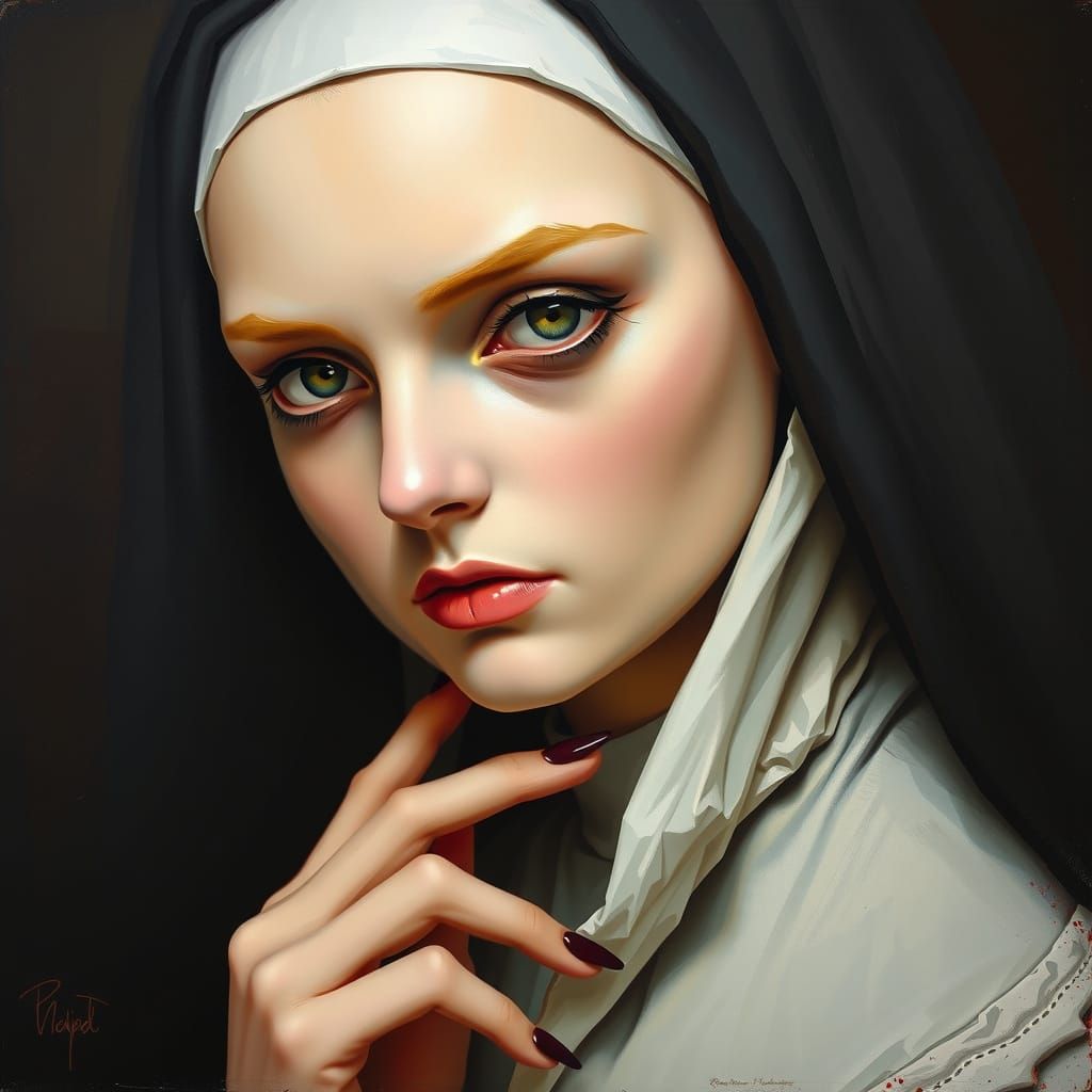 Gothic Nun in Intense Acrylic Style