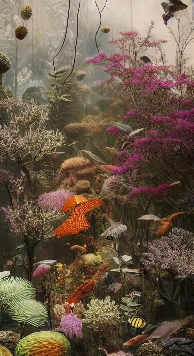 Mythical Sculptures in Glass Forest, Recycled Wood Art