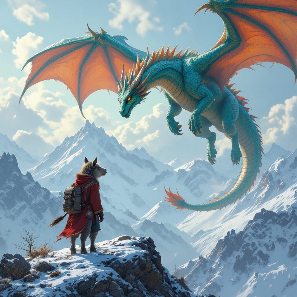 Dragon About to Devour Mule on Mountain