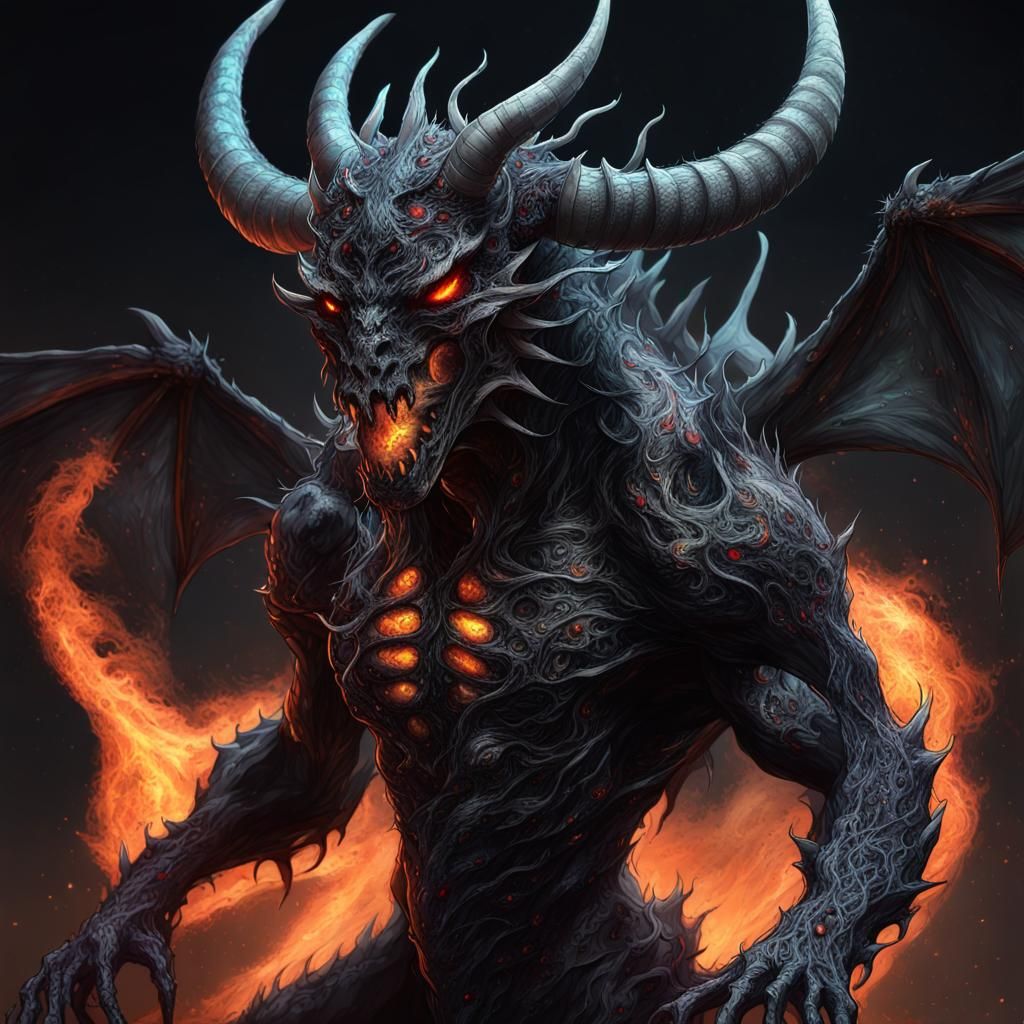 Cursed Undead Dragon Bull Portrait in Dark Surrealist Style