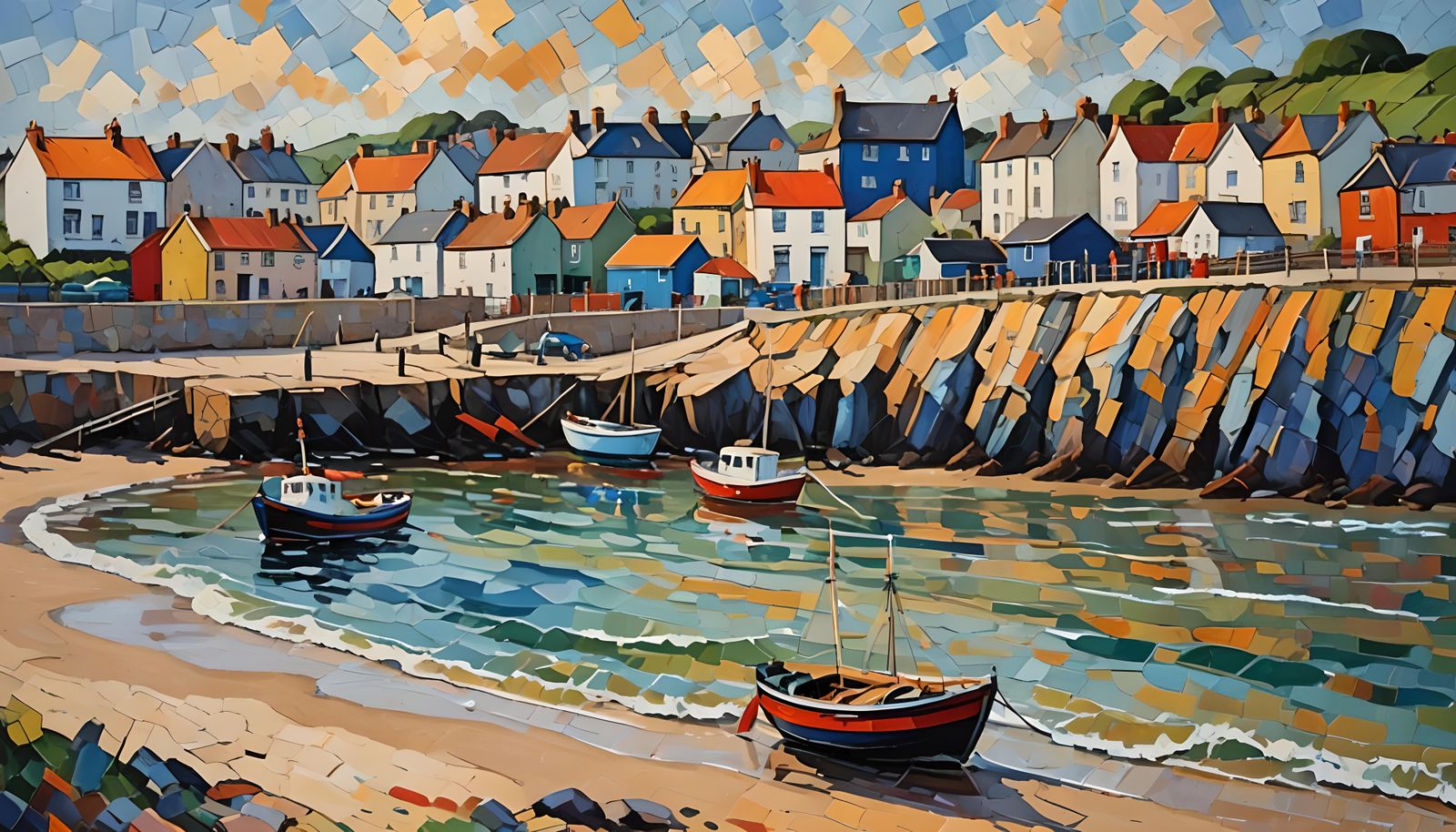 British Seaside in Neo-Impressionist Oil Painting