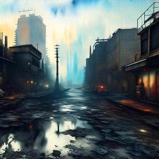 Post-Apocalyptic Wanderer in Watercolor Wasteland