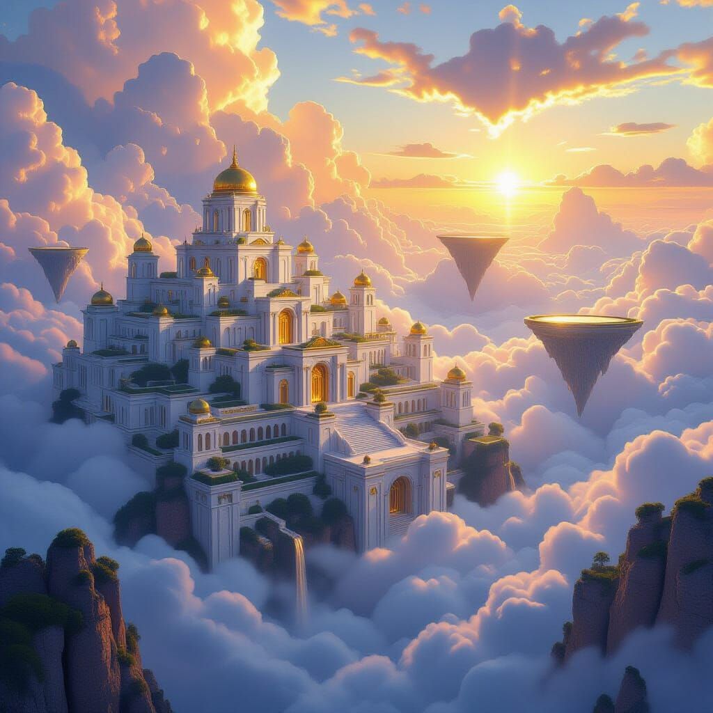 Majestic Lost City in Clouds, Greek Atlantean Fantasy