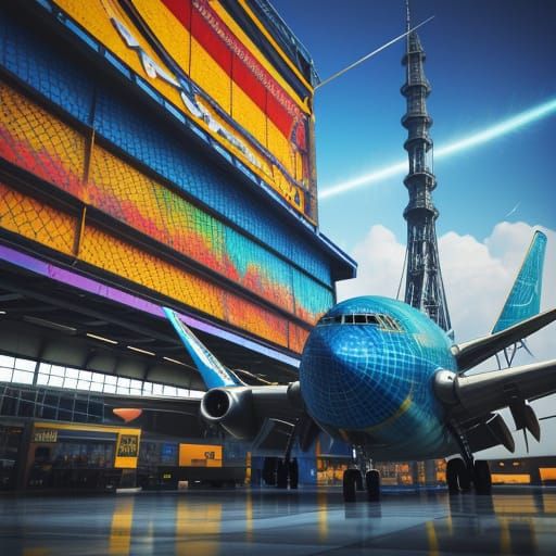 Vibrant Airport Scene in Hyperrealistic Concept Art