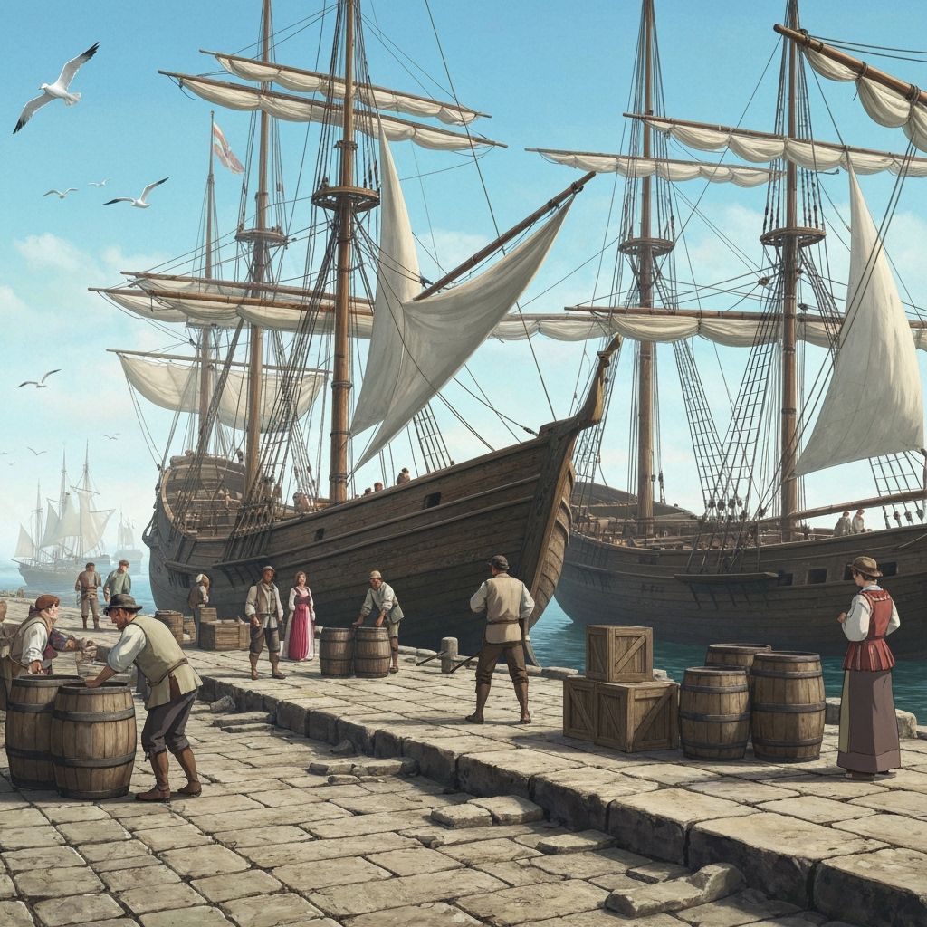 18th Century Harbor Scene in Atmospheric Style