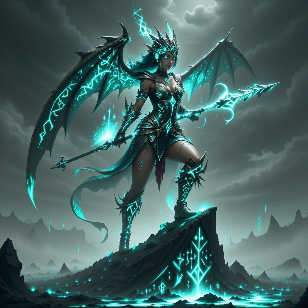 Valkyrie Triumphant on Battlefield with Glowing Spear