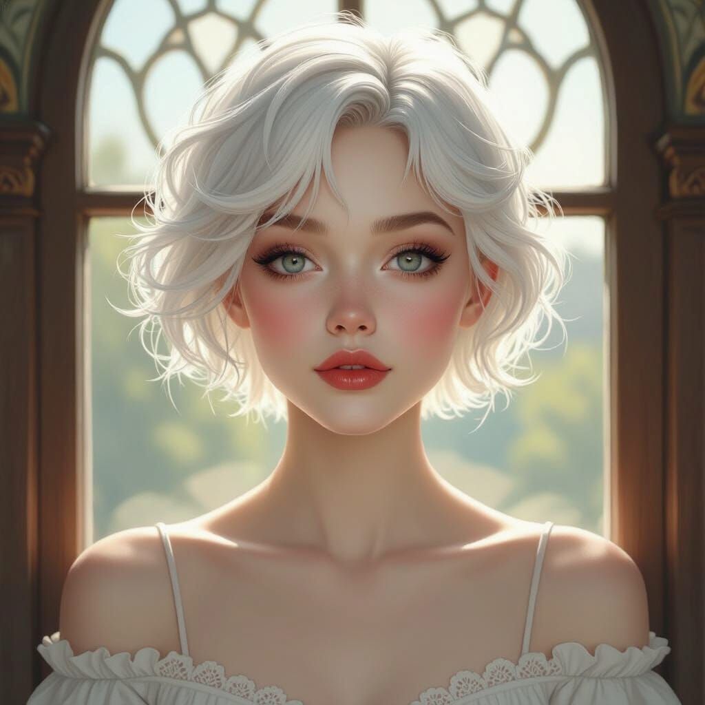Albino Woman Portrait in Art Nouveau Style