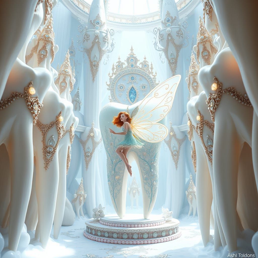Tooth Fairy in Sparkling Ivory Tooth Palace