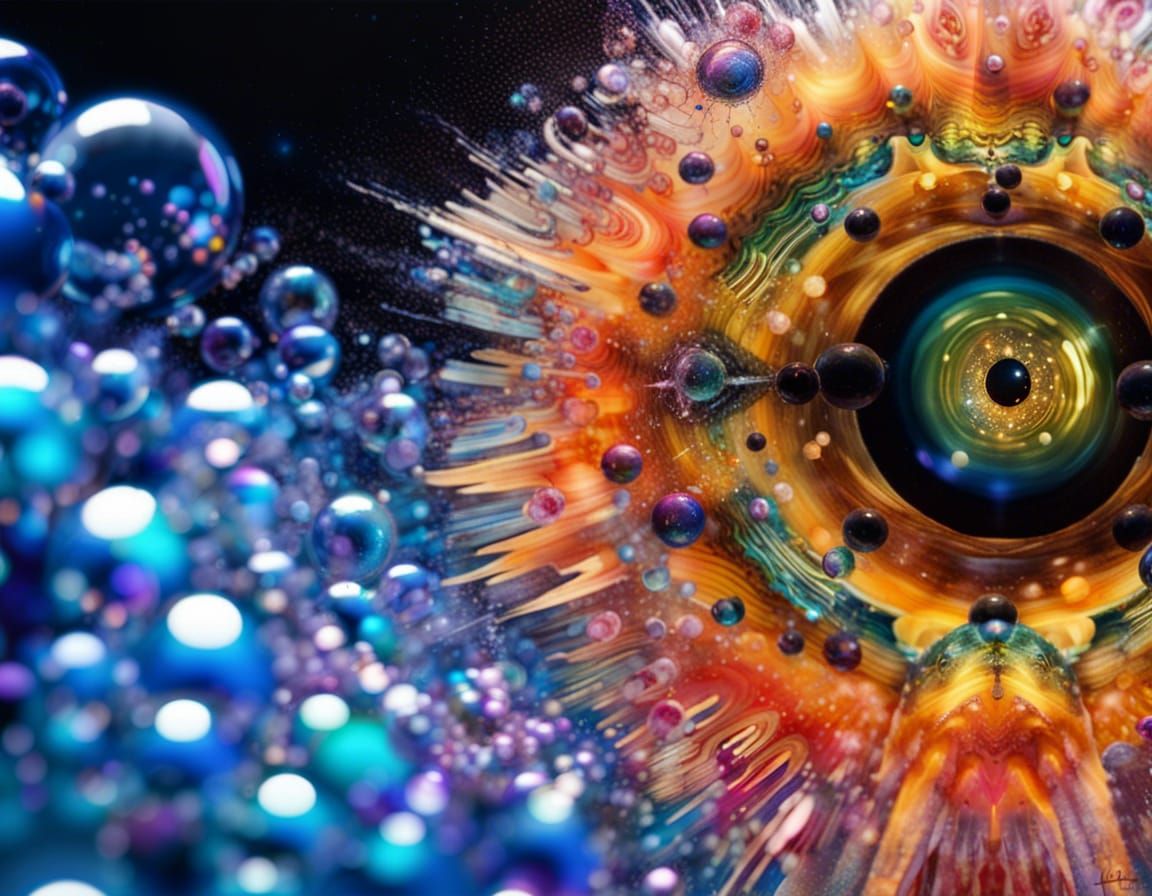 Iridescent Glass Sphere Explosion Above Water: Splash Art