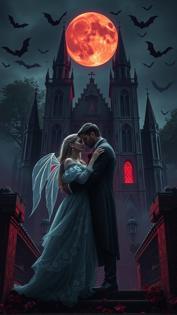 Gothic Vampire Lovers in Crimson Moonlight
