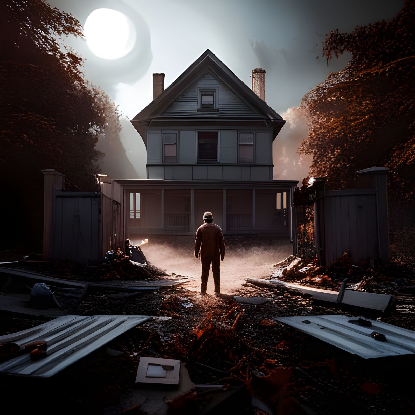 Michael Myers in Burning House: Matte Painting