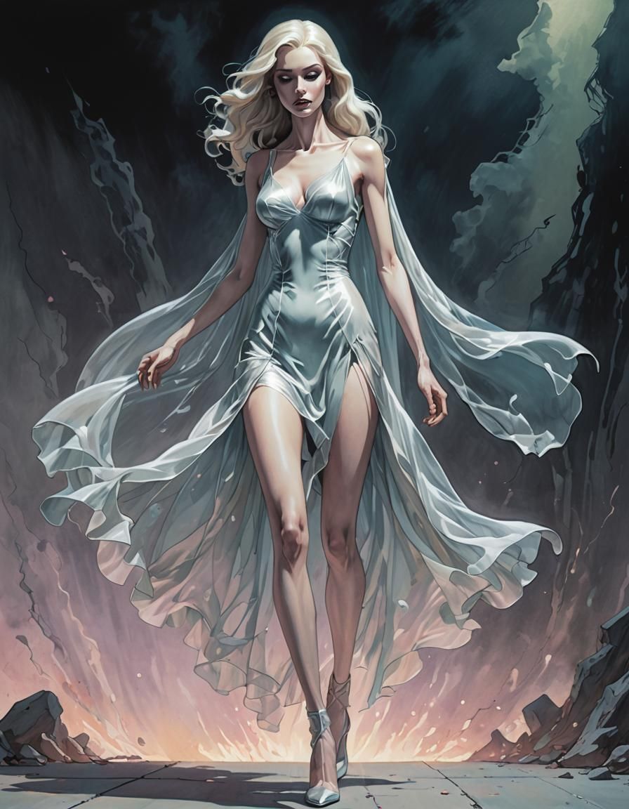 Ghostly Goddess in Acrylic Comic Art Style