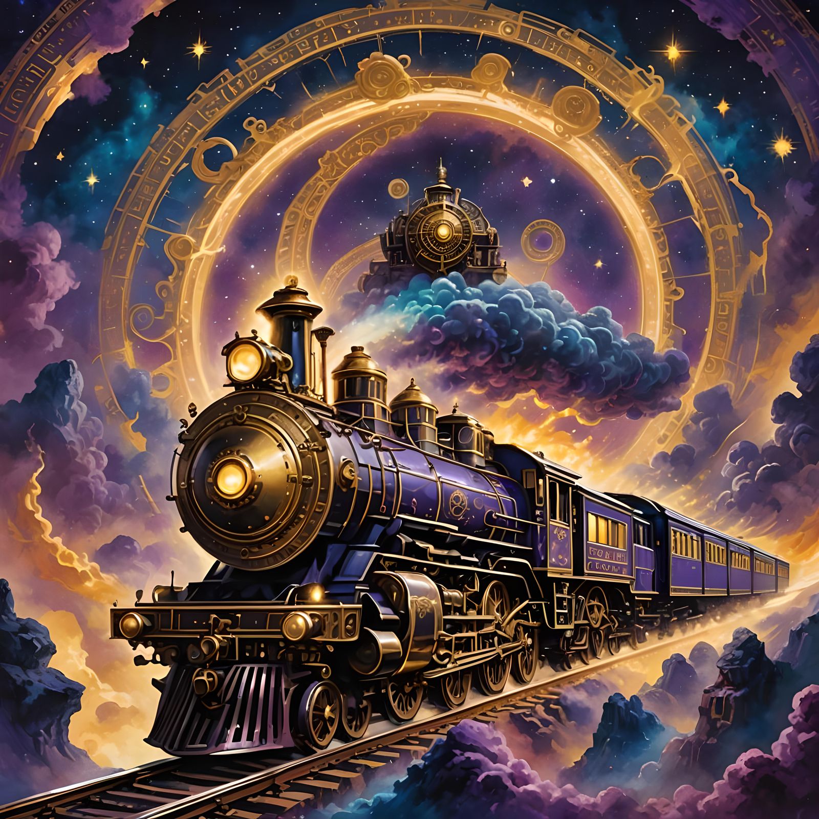 Fantastical Galaxy Train with Smiling Conductor