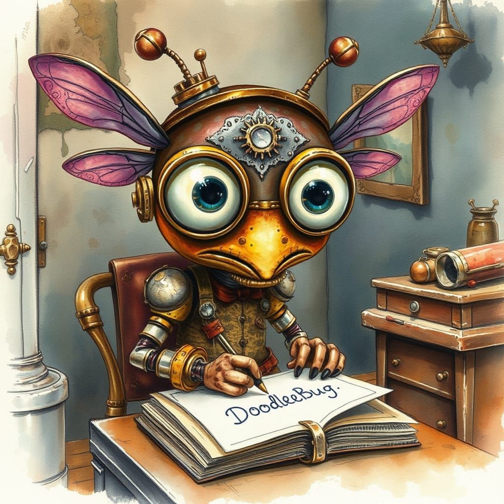 Steampunk DoodleBug in Vintage Storybook Style
