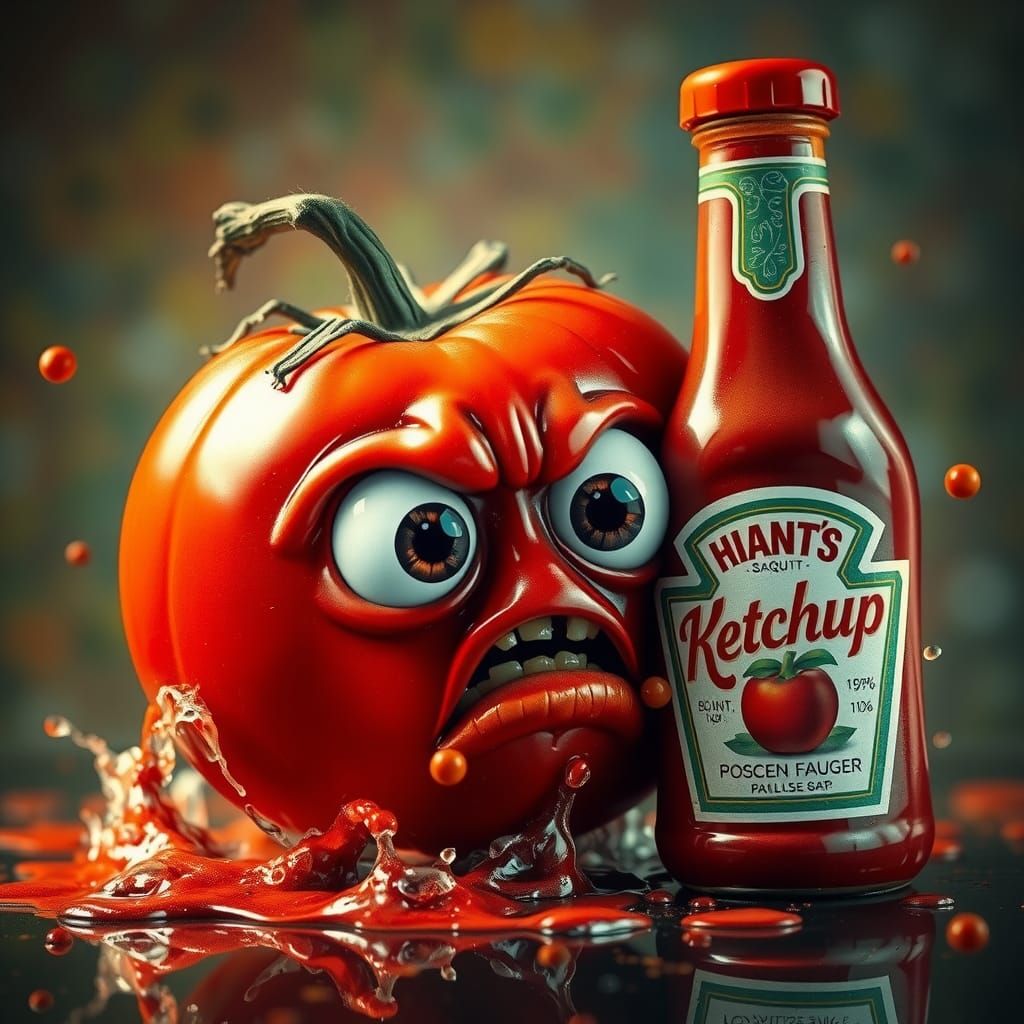 Horrified Tomato's Ketchup Nightmare: Hyperrealistic Splash ...