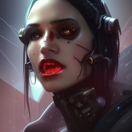 Cyberpunk Vampire Portrait in Hyperdetailed Style
