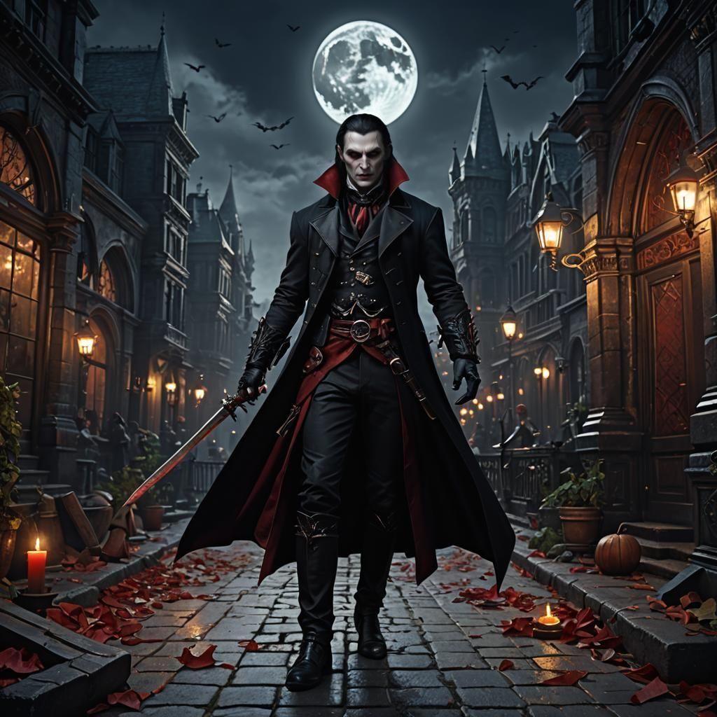 Moonlit Vampire Assassin in Detailed Matte Painting