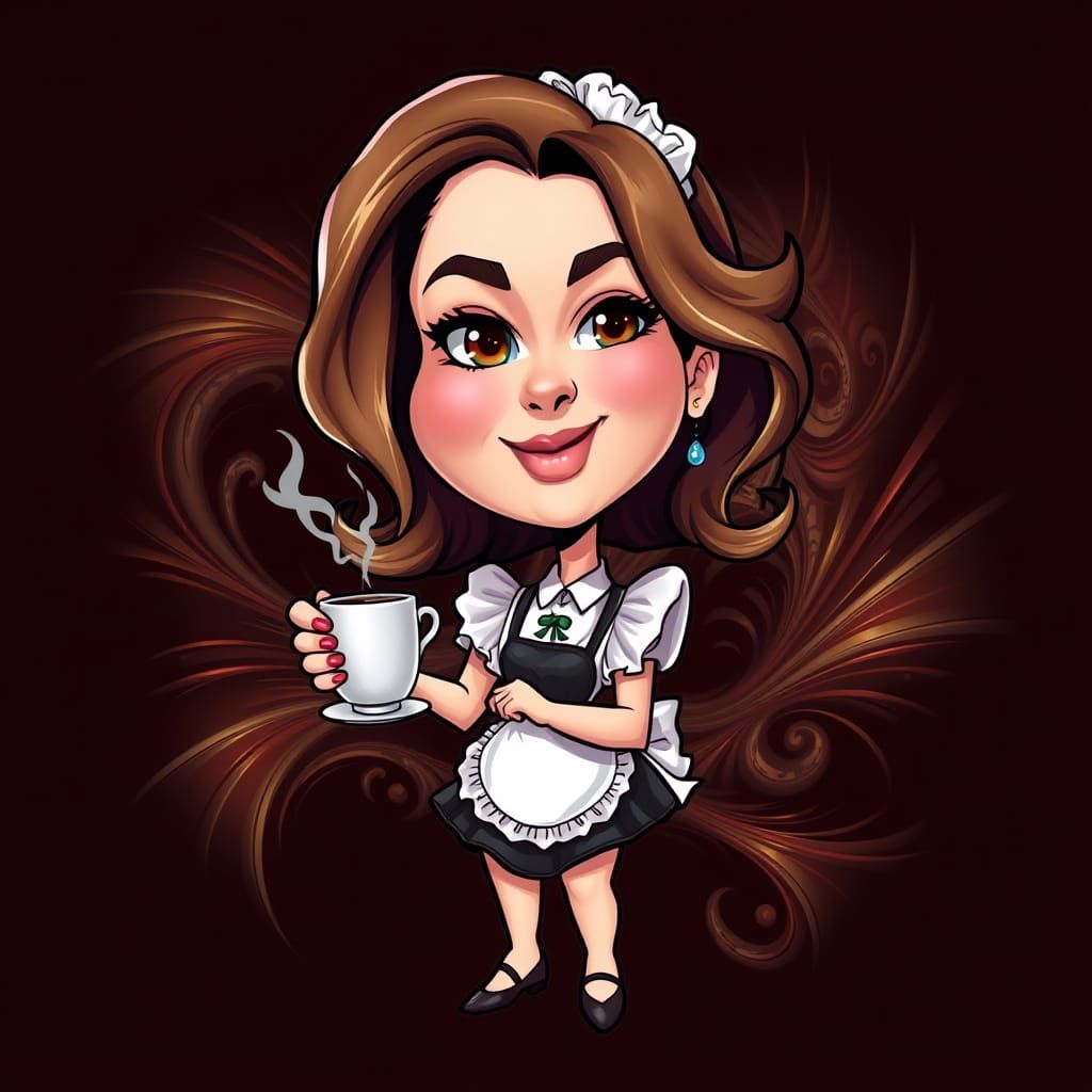 Chibi Caricature of Italian Leader Serving Coffee