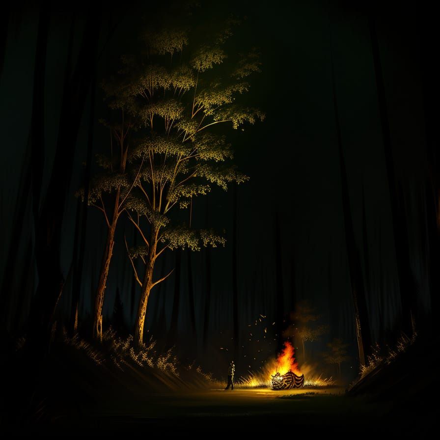 Dark Tiger Illuminates Mysterious Forest Landscape in a Cybe...