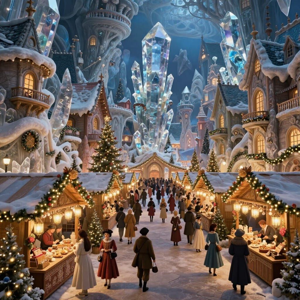 Fantastical Crystal City Christmas Market Scene