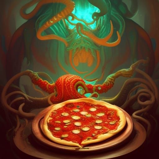 Cthulhu's Pizza Night: Hyperdetailed Concept Art