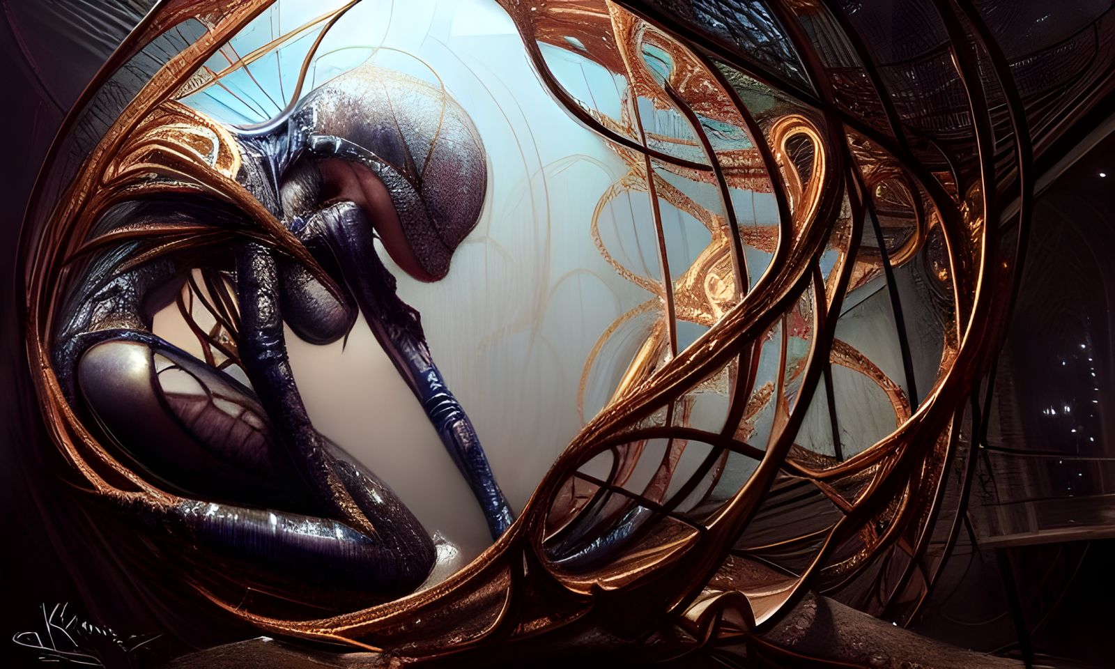 Squid in Diamond Cage with Fractal Edges