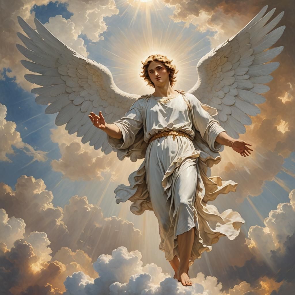 Majestic Angel in Heavenly Light, Classic Painting Style